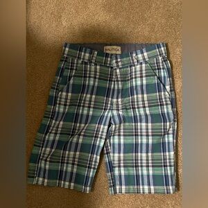 Nautica Blue and Green Chino Pants with Classic Plaid Design